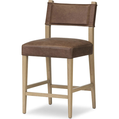 Ferris Counter Stool by Four Hands in palermo cigar, light oak. Made from top grain leather, solid oak in a traditional style.
