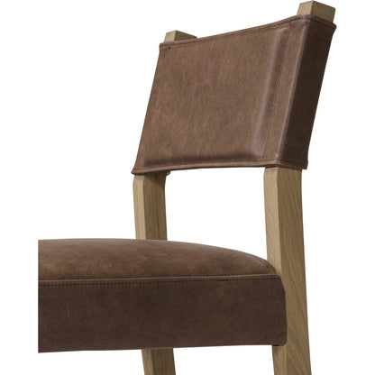 Ferris Bar Stool by Four Hands in palermo cigar, light oak. Made from top grain leather, solid oak in a traditional style.