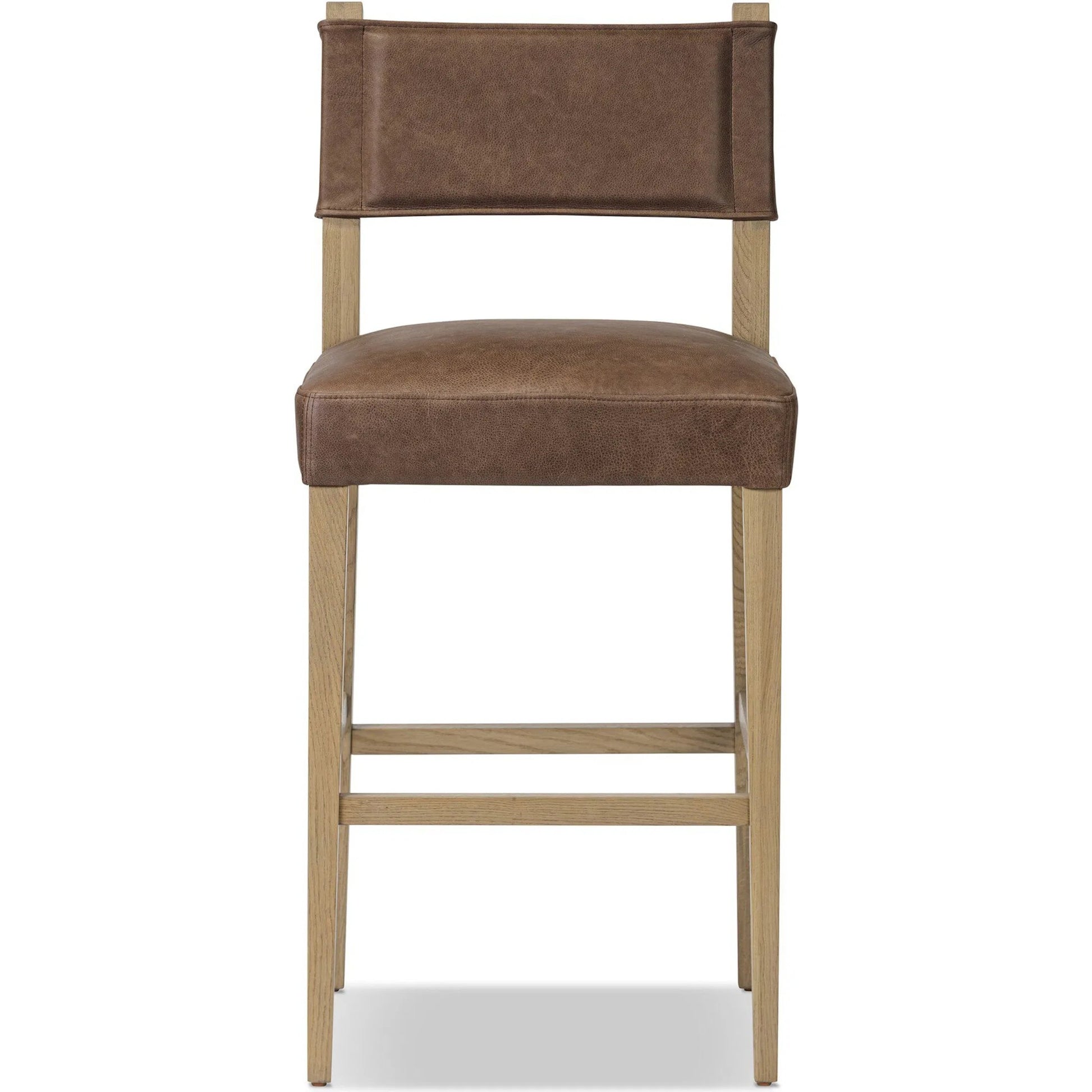 Ferris Bar Stool by Four Hands in palermo cigar, light oak. Made from top grain leather, solid oak in a traditional style.