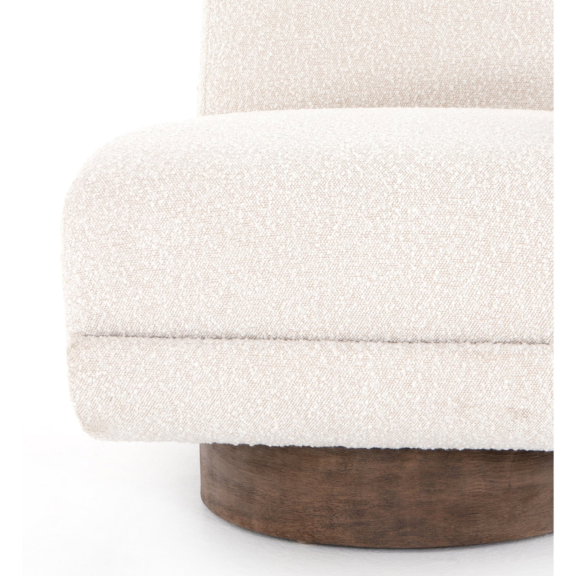 Bronwyn Swivel Chair & Table by Four Hands in distressed natural, knoll natural. Made from 95% polyester, 5% acrylic, solid parawood in a modern style.