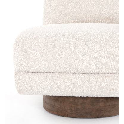 Bronwyn Swivel Chair & Table by Four Hands in distressed natural, knoll natural. Made from 95% polyester, 5% acrylic, solid parawood in a modern style.