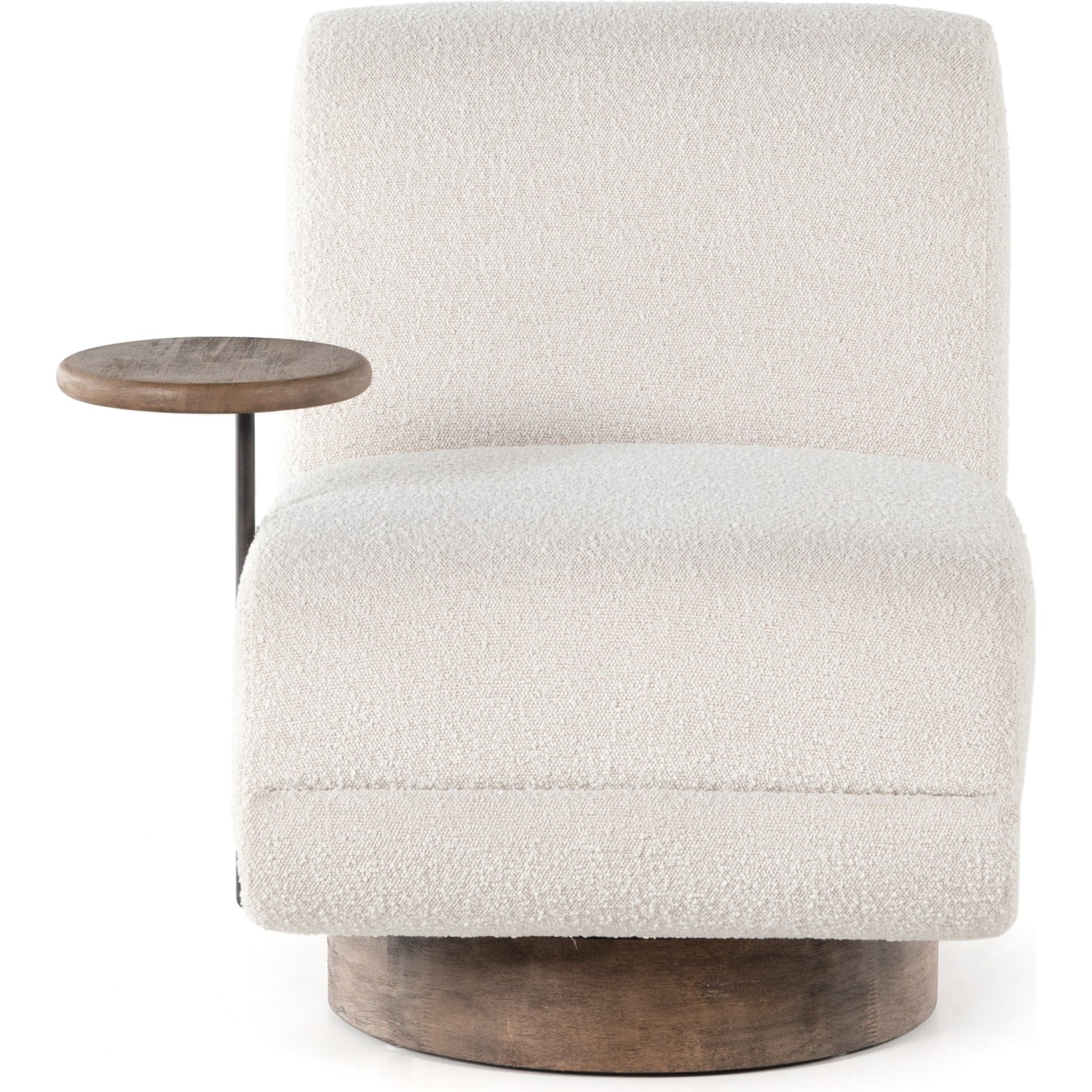 Bronwyn Swivel Chair & Table by Four Hands in distressed natural, knoll natural. Made from 95% polyester, 5% acrylic, solid parawood in a modern style.