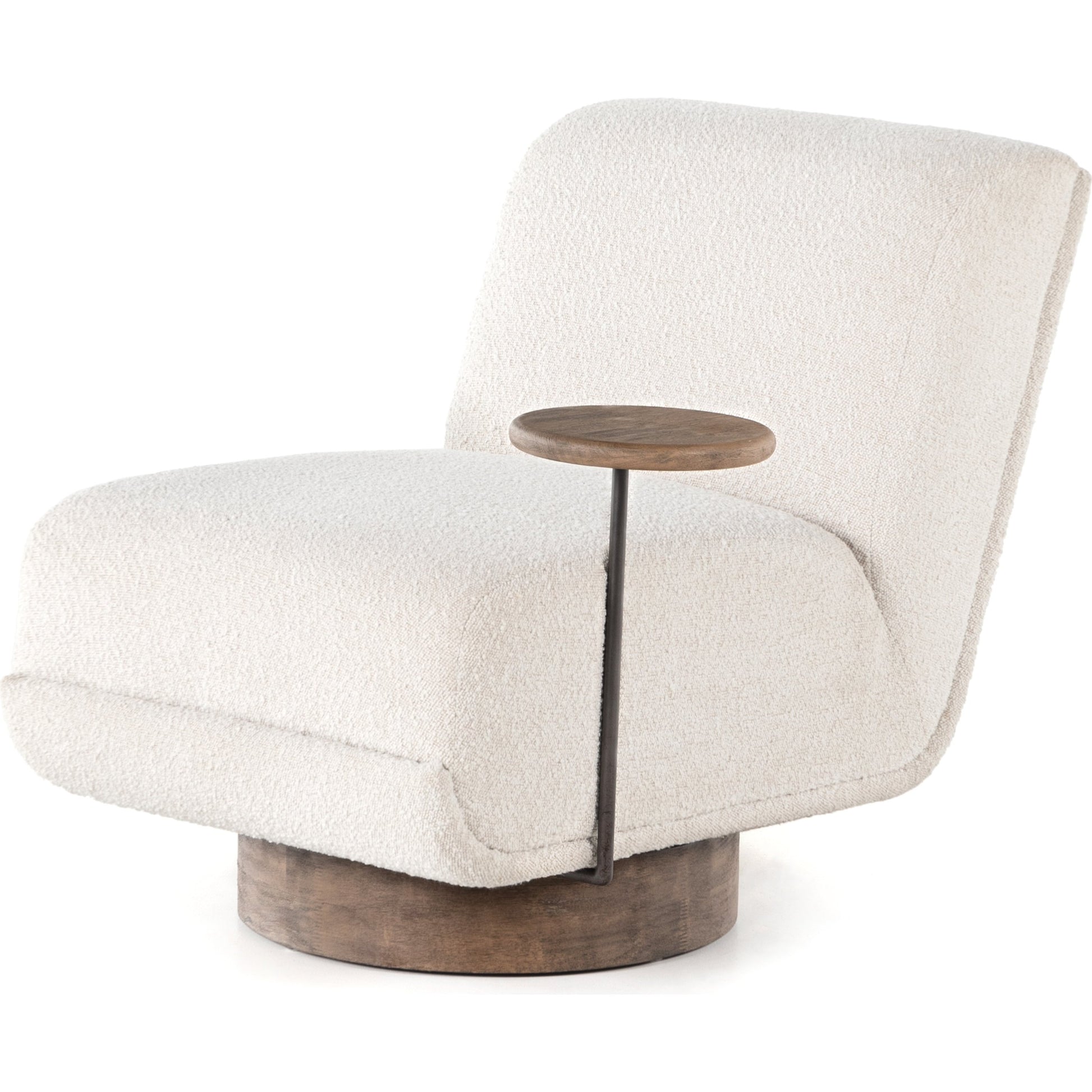Bronwyn Swivel Chair & Table by Four Hands in distressed natural, knoll natural. Made from 95% polyester, 5% acrylic, solid parawood in a modern style.