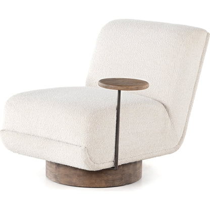 Bronwyn Swivel Chair & Table by Four Hands in distressed natural, knoll natural. Made from 95% polyester, 5% acrylic, solid parawood in a modern style.