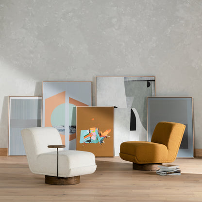 Bronwyn Swivel Chair & Table by Four Hands in distressed natural, knoll natural. Made from 95% polyester, 5% acrylic, solid parawood in a modern style.