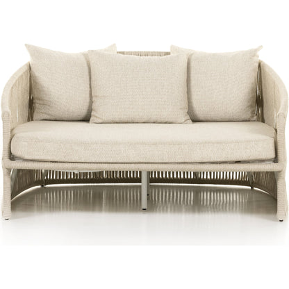 Porto Outdoor Daybed by Four Hands. Made from 100% olefin, aluminum, 100% polypropylene in a coastal style.