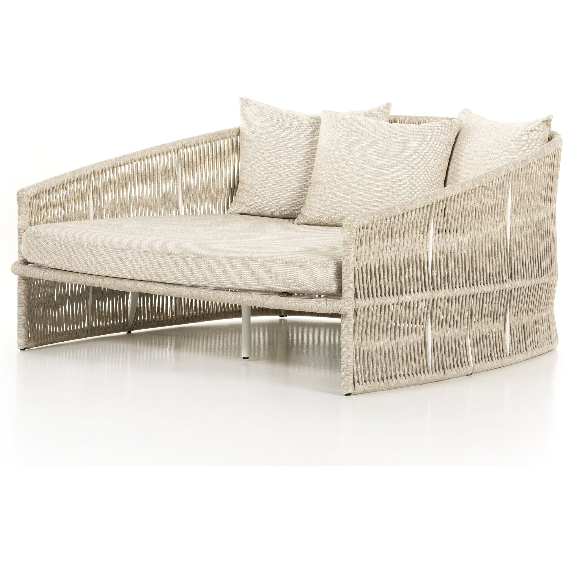 Porto Outdoor Daybed by Four Hands. Made from 100% olefin, aluminum, 100% polypropylene in a coastal style.