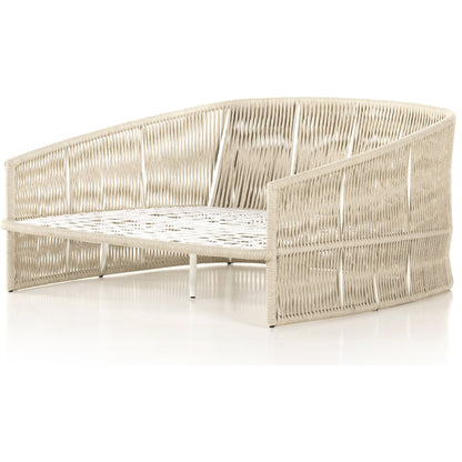 Porto Outdoor Daybed by Four Hands. Made from 100% olefin, aluminum, 100% polypropylene in a coastal style.