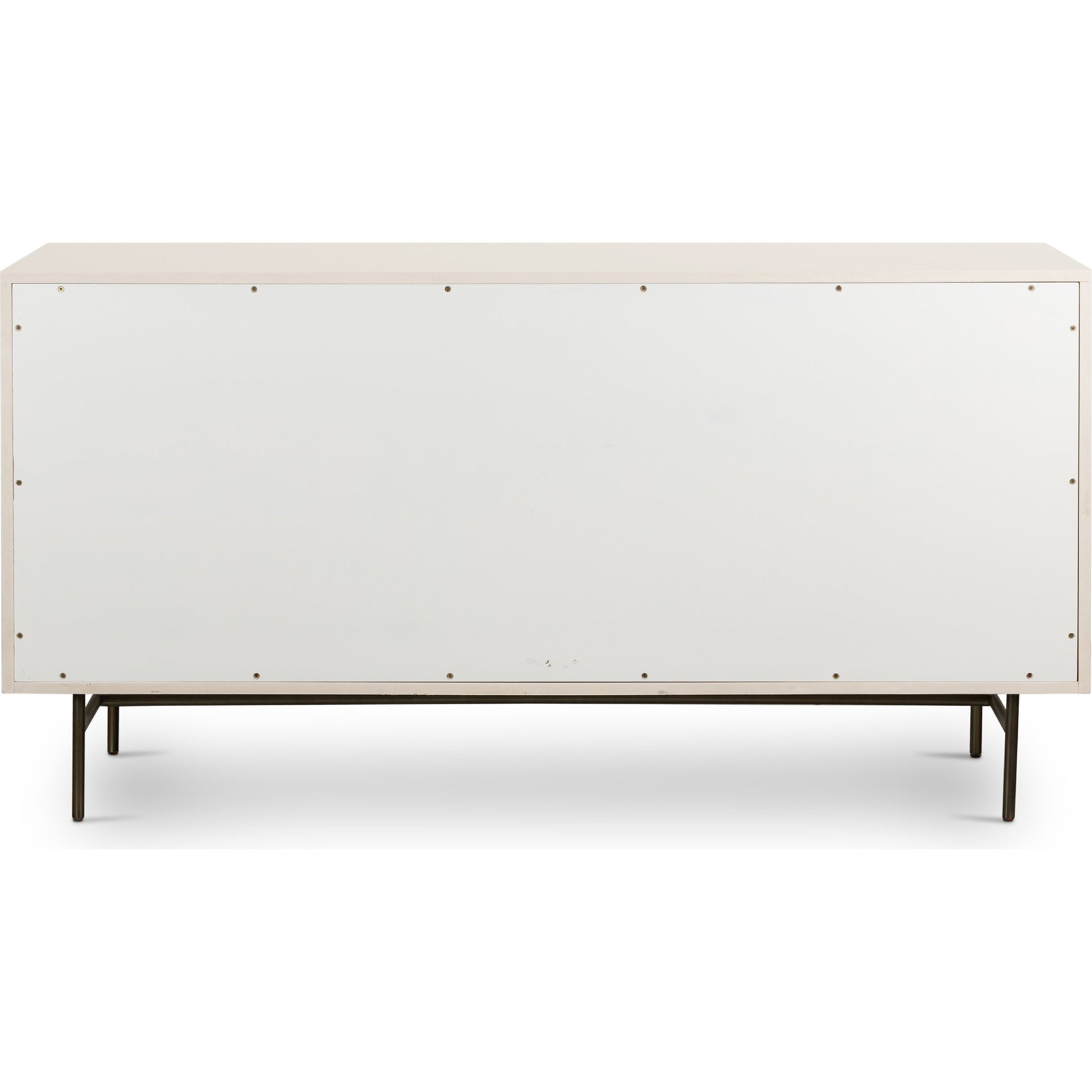 Luella 6 Drawer Dresser by Four Hands in light natural cane, aged brass and matte alabaster. Made from engineered hardwood, cane, stainless steel in a coastal style.