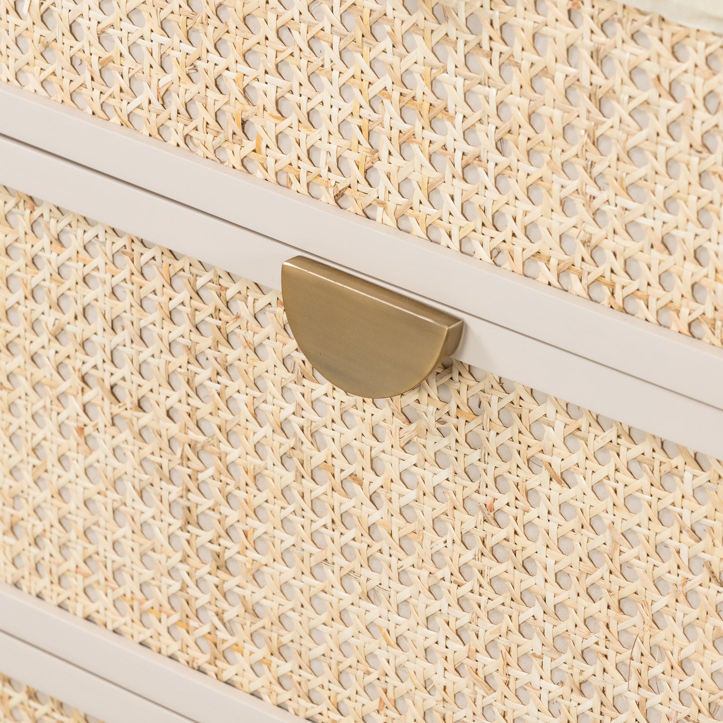 008 SI-1799027 | Additional Silo | Luella 6 Drawer Dresser by Four Hands in light natural cane, aged brass and matte alabaster. Made from engineered hardwood, cane, stainless steel in a coastal style.