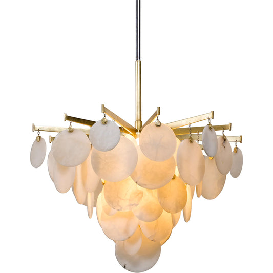 Serenity Chandelier by Corbett in gold leaf with polished stainless. Made from hand crafted aluminum in a unique style.