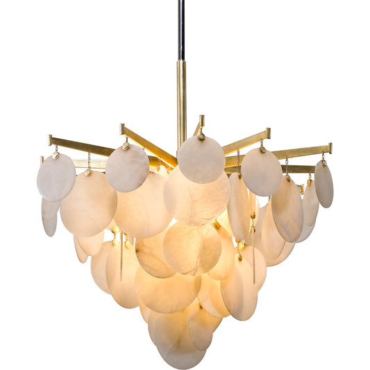 Serenity Chandelier by Corbett in gold leaf with polished stainless. Made from hand crafted aluminum in a unique style.