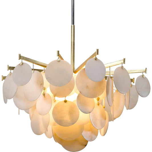 Serenity Chandelier by Corbett in gold leaf with polished stainless. Made from hand crafted aluminum in a unique style.