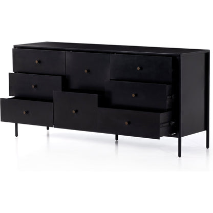 Soto 8 Drawer Dresser by Four Hands in black, weathered bronze and black. Made from iron in a modern style.