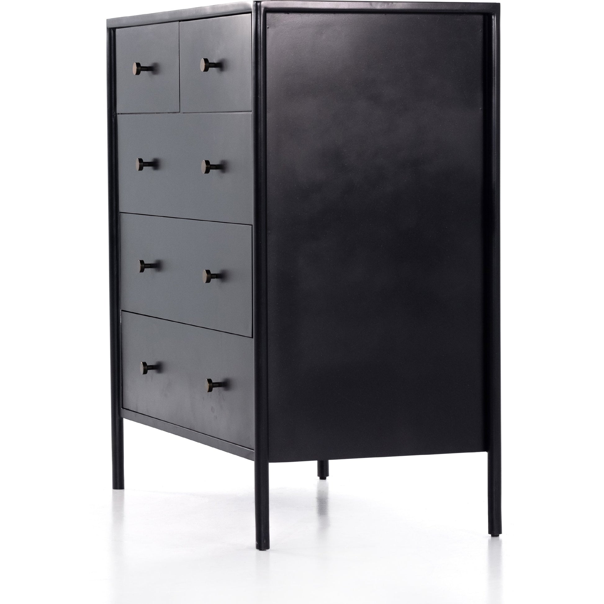 Soto 5 Drawer Dresser by Four Hands in black, weathered bronze and black. Made from iron in a modern style.