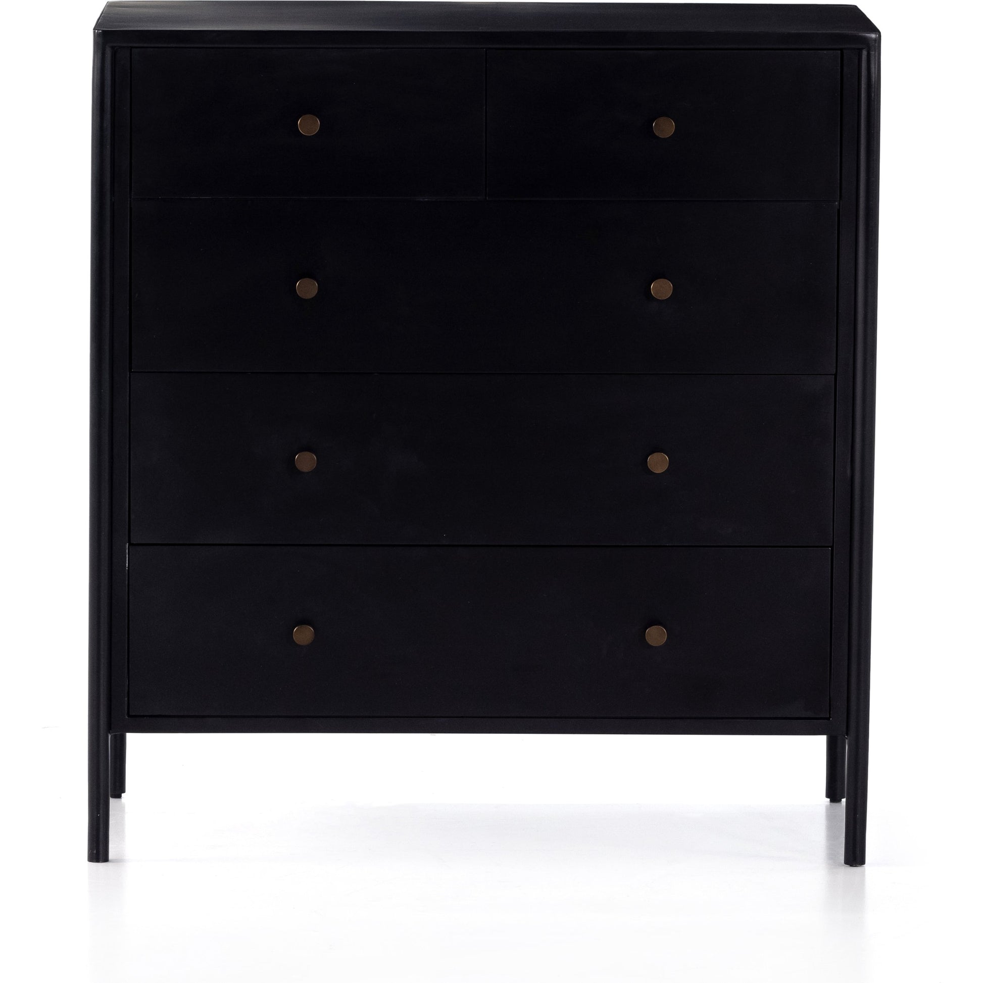 Soto 5 Drawer Dresser by Four Hands in black, weathered bronze and black. Made from iron in a modern style.