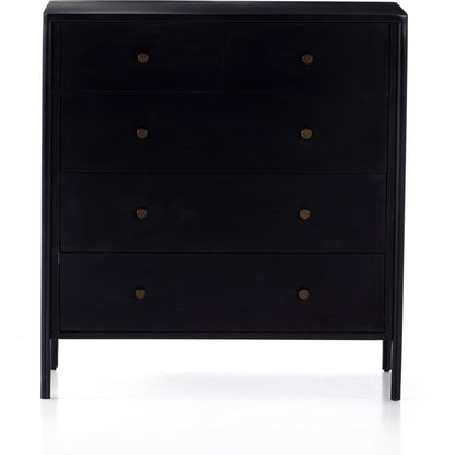 Soto 5 Drawer Dresser by Four Hands in black, weathered bronze and black. Made from iron in a modern style.