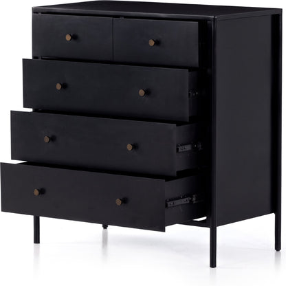 Soto 5 Drawer Dresser by Four Hands in black, weathered bronze and black. Made from iron in a modern style.