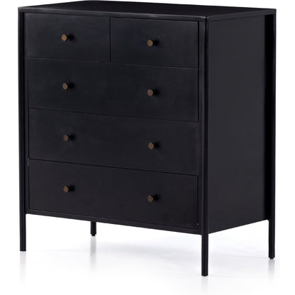 Soto 5 Drawer Dresser by Four Hands in black, weathered bronze and black. Made from iron in a modern style.