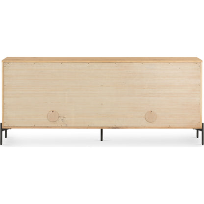 Eaton Sideboard by Four Hands in amber oak resin, dark gunmetal and amber oak. Made from thick oak veneer, iron in a modern style.