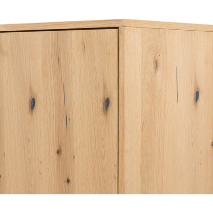 Eaton Sideboard by Four Hands in amber oak resin, dark gunmetal and amber oak. Made from thick oak veneer, iron in a modern style.