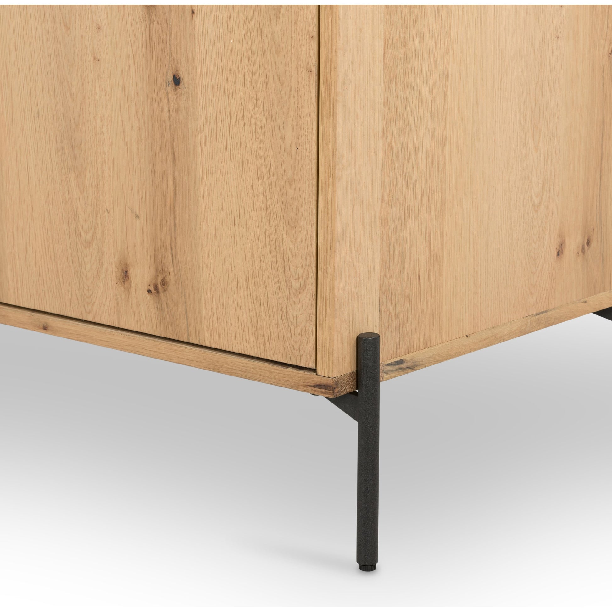 Eaton Sideboard by Four Hands in amber oak resin, dark gunmetal and amber oak. Made from thick oak veneer, iron in a modern style.