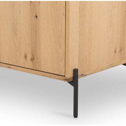 Eaton Sideboard by Four Hands in amber oak resin, dark gunmetal and amber oak. Made from thick oak veneer, iron in a modern style.