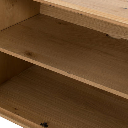 Eaton Sideboard by Four Hands in amber oak resin, dark gunmetal and amber oak. Made from thick oak veneer, iron in a modern style.