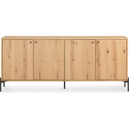 Eaton Sideboard by Four Hands in amber oak resin, dark gunmetal and amber oak. Made from thick oak veneer, iron in a modern style.