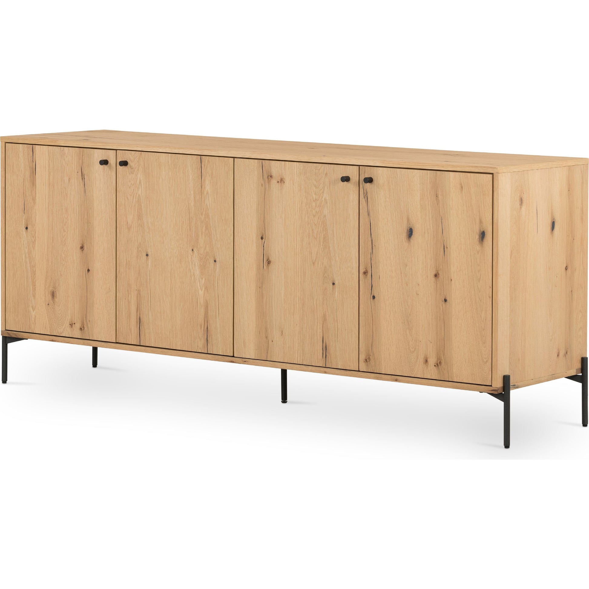 Eaton Sideboard by Four Hands in amber oak resin, dark gunmetal and amber oak. Made from thick oak veneer, iron in a modern style.