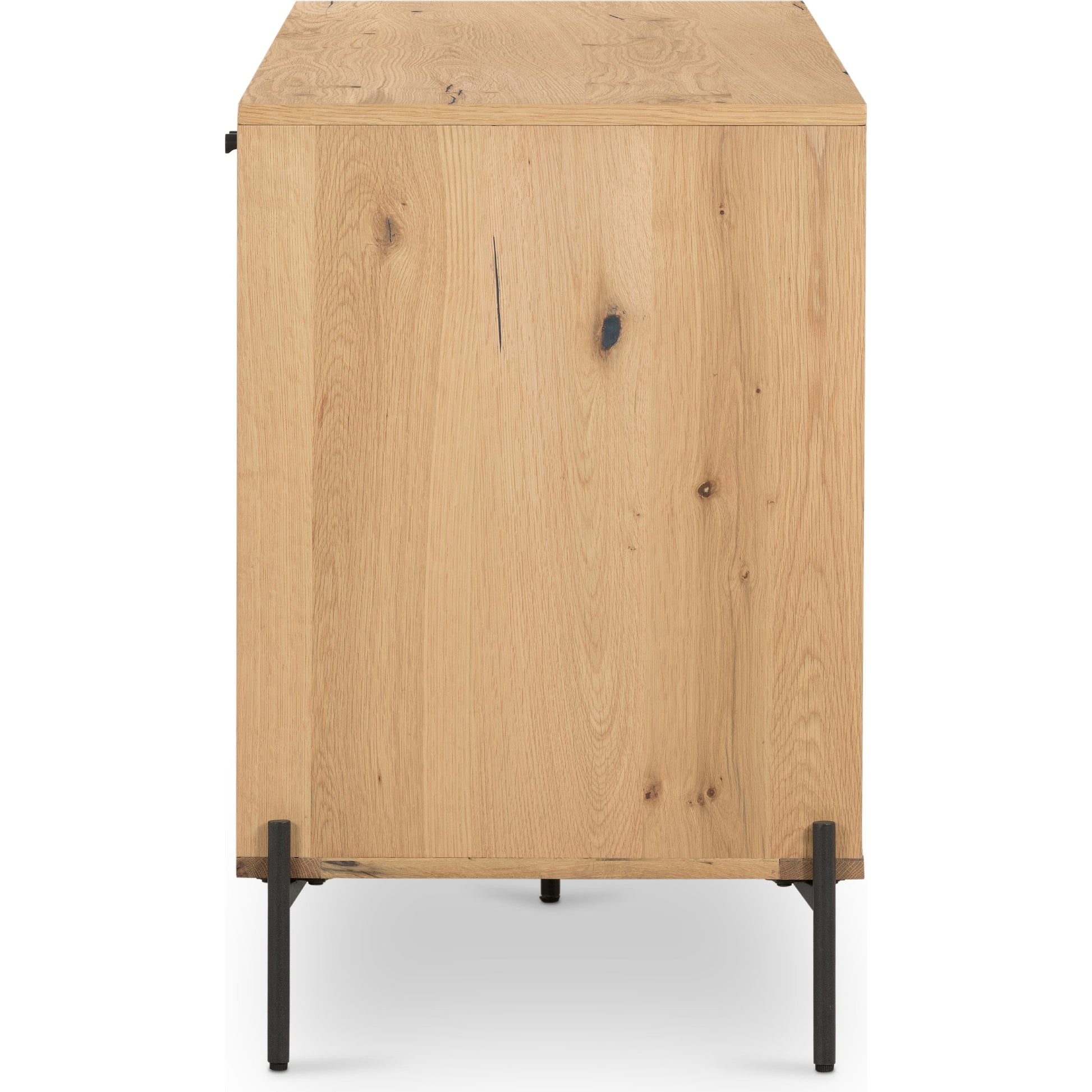 Eaton Sideboard by Four Hands in amber oak resin, dark gunmetal and amber oak. Made from thick oak veneer, iron in a modern style.