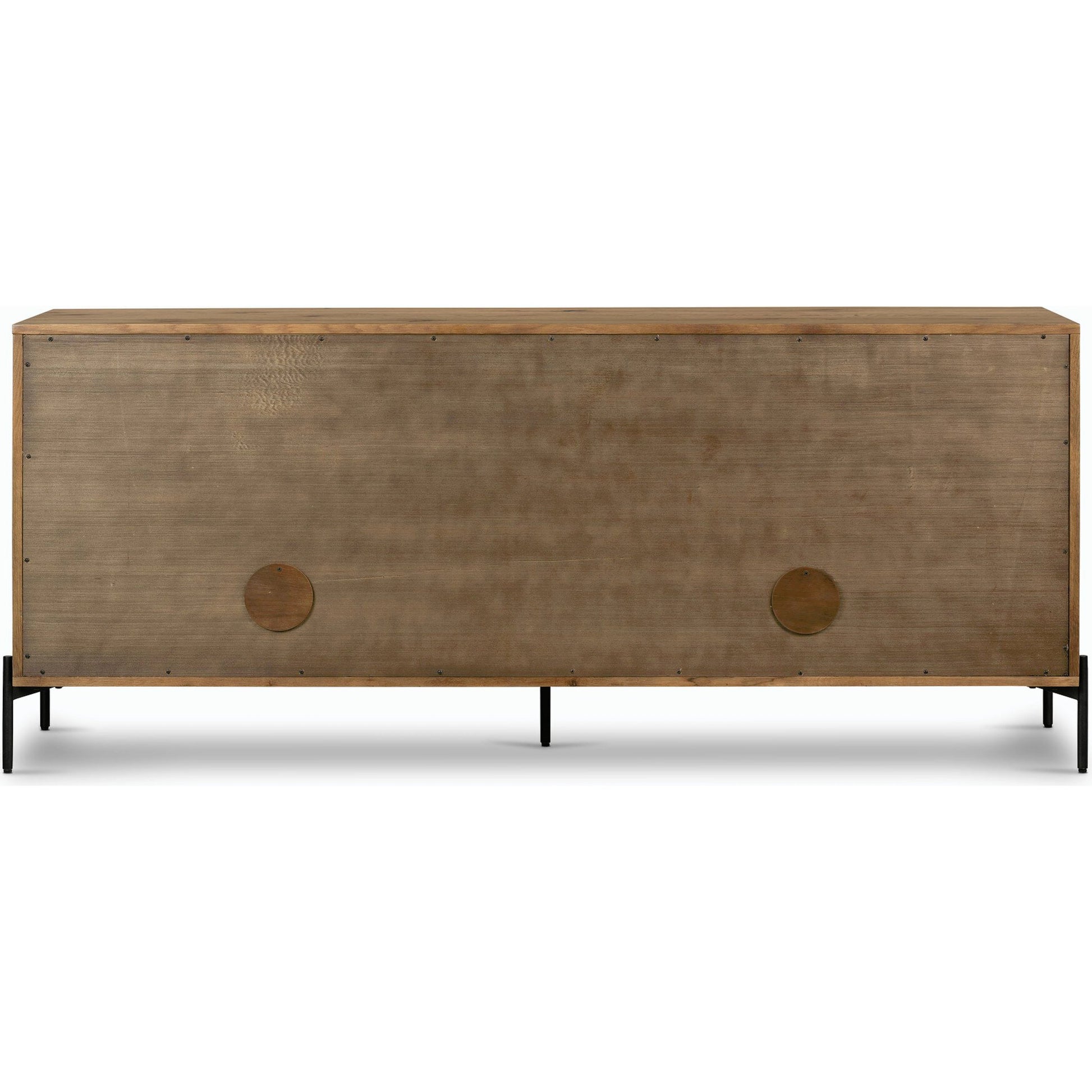 Eaton Sideboard by Four Hands in amber oak resin, dark gunmetal and amber oak. Made from thick oak veneer, iron in a modern style.