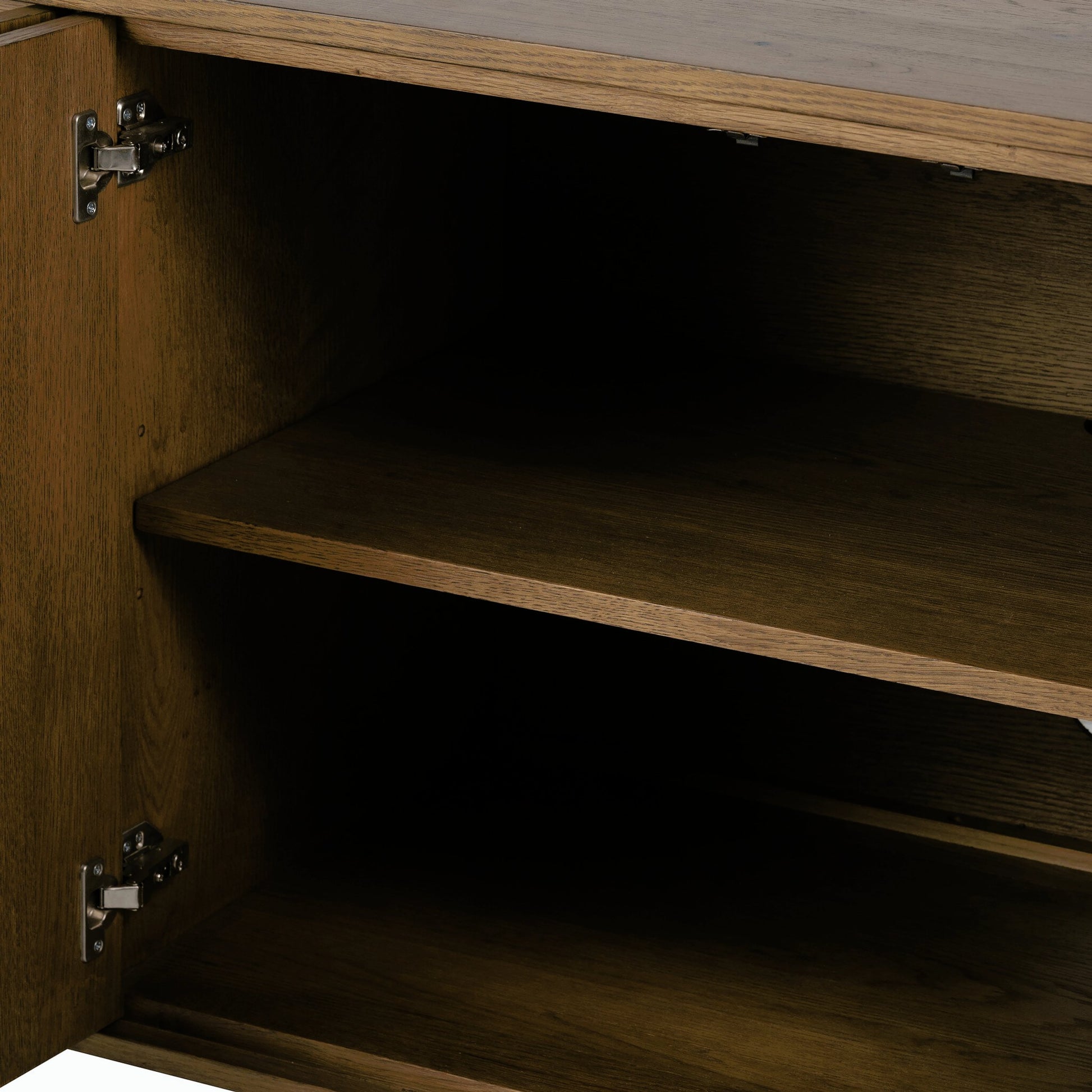 Eaton Sideboard by Four Hands in amber oak resin, dark gunmetal and amber oak. Made from thick oak veneer, iron in a modern style.