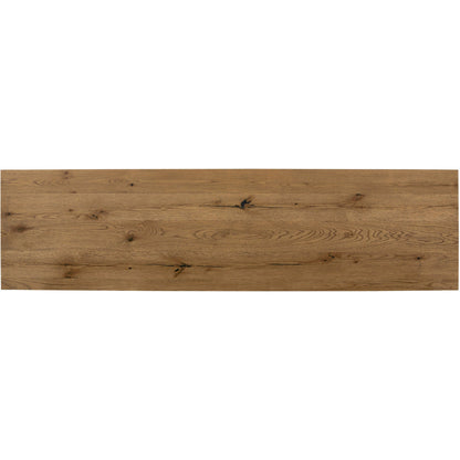 Eaton Sideboard by Four Hands in amber oak resin, dark gunmetal and amber oak. Made from thick oak veneer, iron in a modern style.