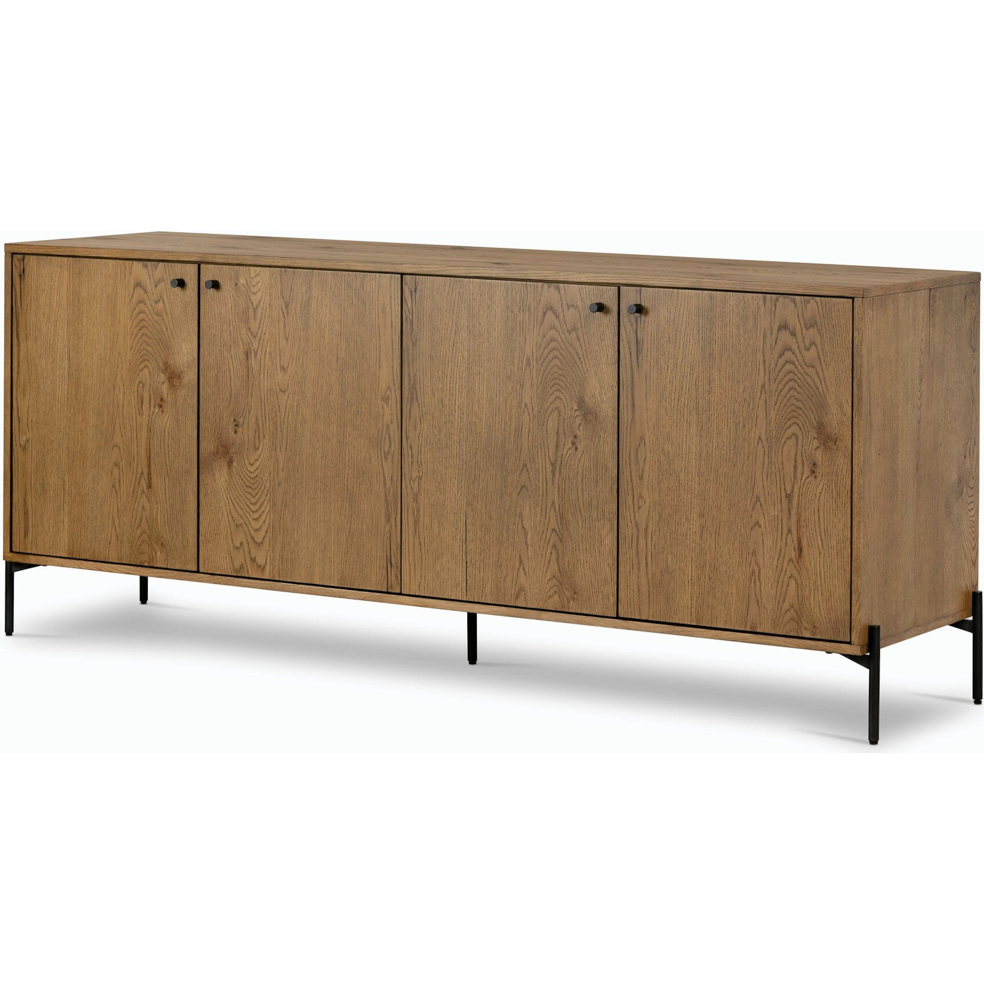 Eaton Sideboard by Four Hands in amber oak resin, dark gunmetal and amber oak. Made from thick oak veneer, iron in a modern style.