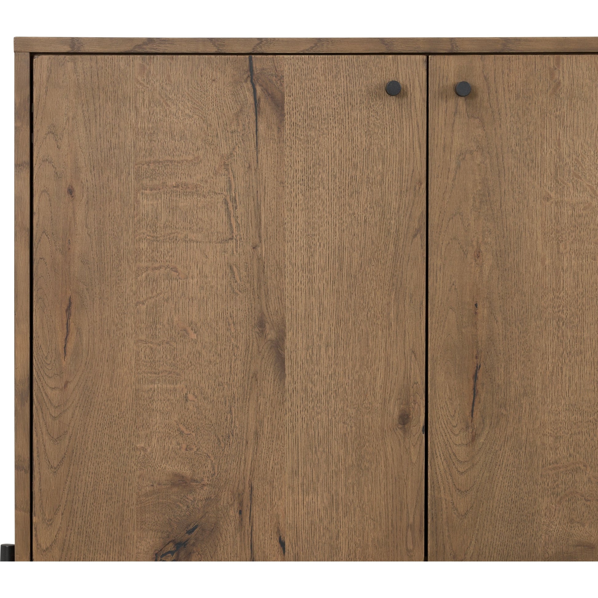 Eaton Sideboard by Four Hands in amber oak resin, dark gunmetal and amber oak. Made from thick oak veneer, iron in a modern style.