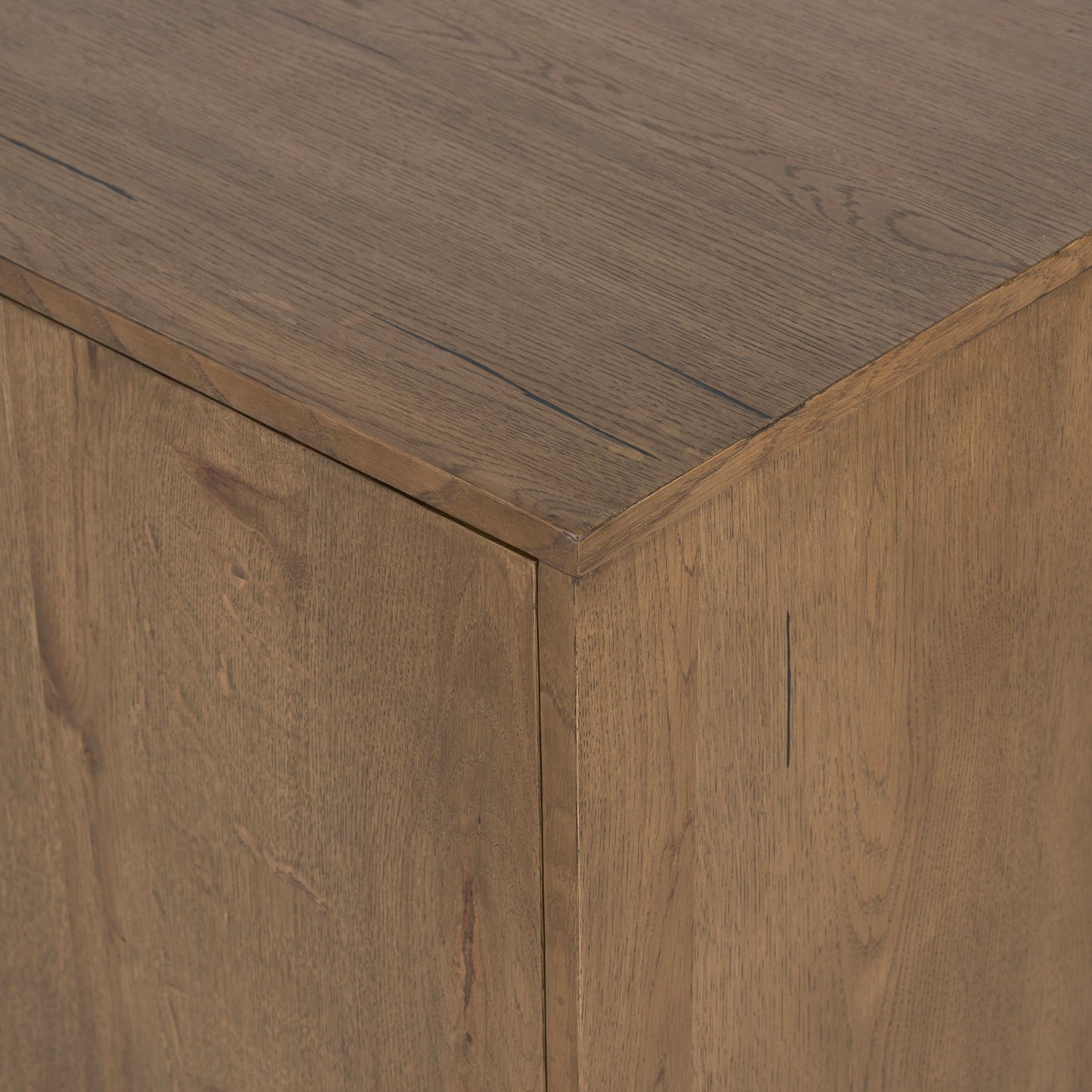 008 SI-1902696 | Additional Silo | Eaton Sideboard by Four Hands in amber oak resin, dark gunmetal and amber oak. Made from thick oak veneer, iron in a modern style.