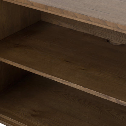 Eaton Sideboard by Four Hands in amber oak resin, dark gunmetal and amber oak. Made from thick oak veneer, iron in a modern style.