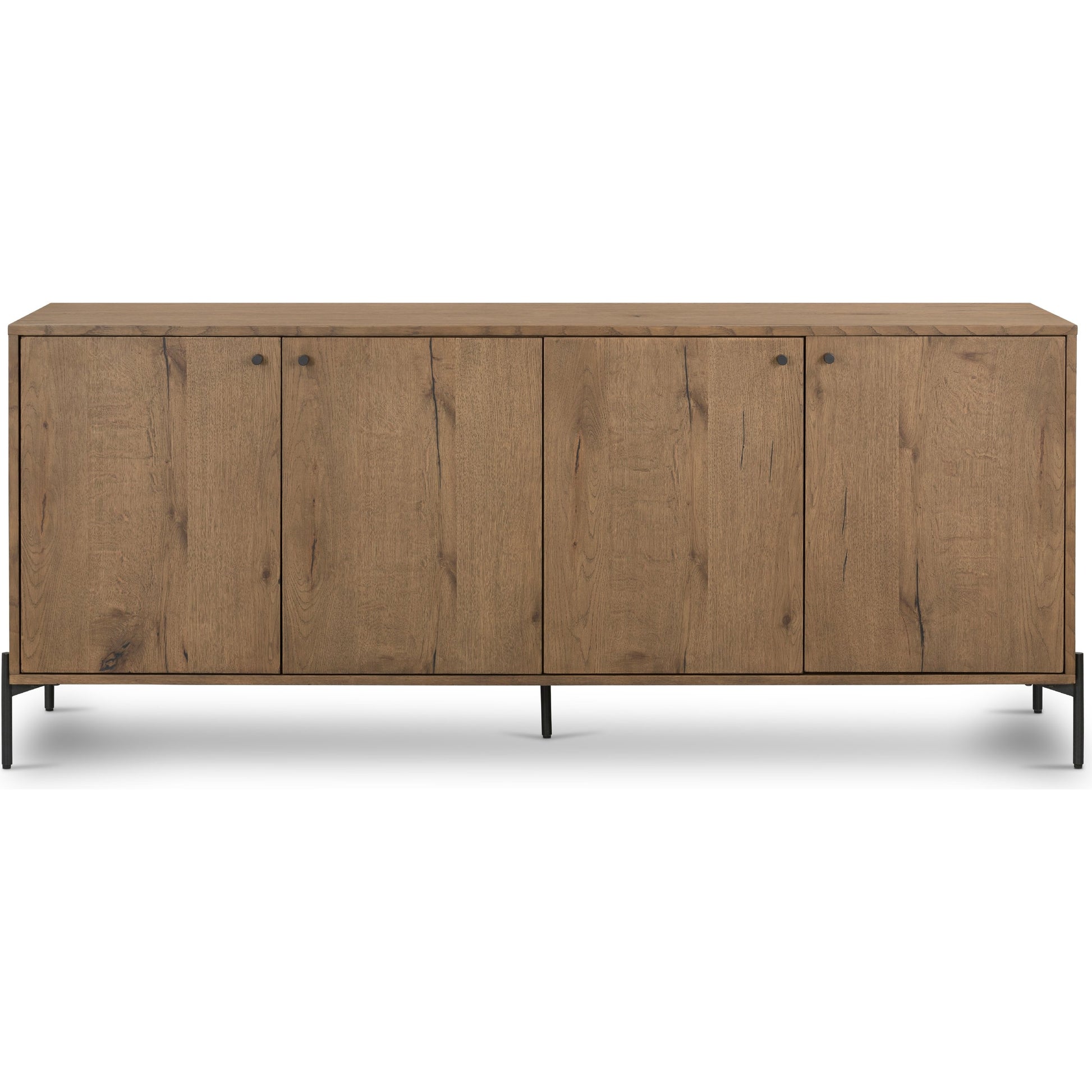 Eaton Sideboard by Four Hands in amber oak resin, dark gunmetal and amber oak. Made from thick oak veneer, iron in a modern style.