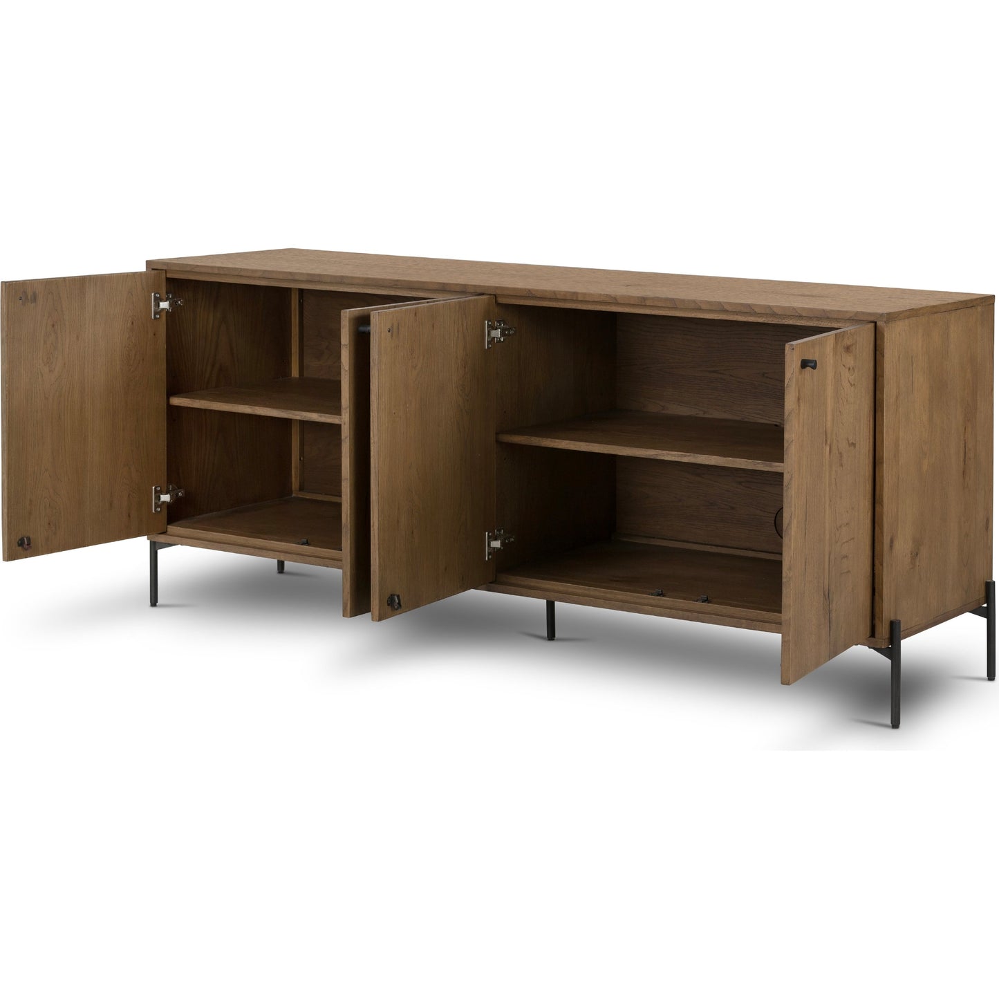 005 SI-1902696 | Additional Silo | Eaton Sideboard by Four Hands in amber oak resin, dark gunmetal and amber oak. Made from thick oak veneer, iron in a modern style.