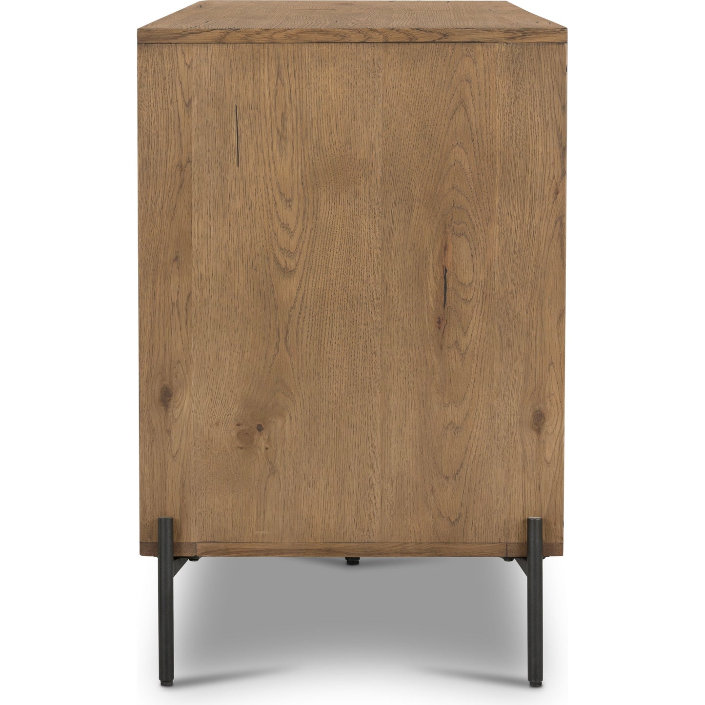 006 SI-1902696 | Additional Silo | Eaton Sideboard by Four Hands in amber oak resin, dark gunmetal and amber oak. Made from thick oak veneer, iron in a modern style.