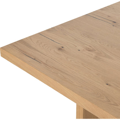Eaton Dining Table by Four Hands in amber oak resin. Made from thick oak veneer, solid oak in a cottage & farmhouse style.