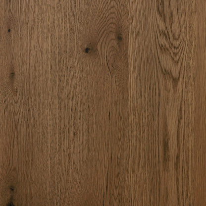 Eaton Dining Table by Four Hands in amber oak resin. Made from thick oak veneer, solid oak in a cottage & farmhouse style.