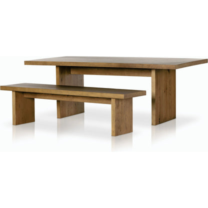 Eaton Dining Table by Four Hands in amber oak resin. Made from thick oak veneer, solid oak in a cottage & farmhouse style.