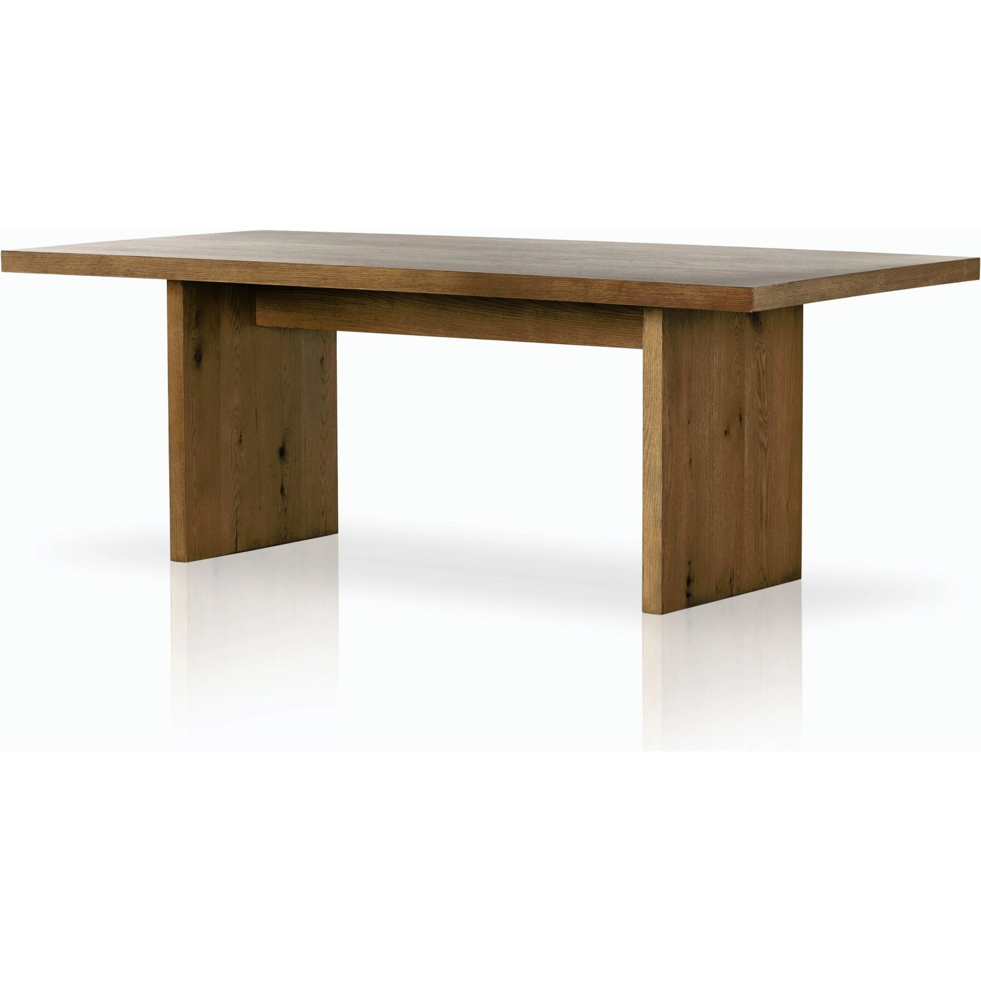 Eaton Dining Table by Four Hands in amber oak resin. Made from thick oak veneer, solid oak in a cottage & farmhouse style.