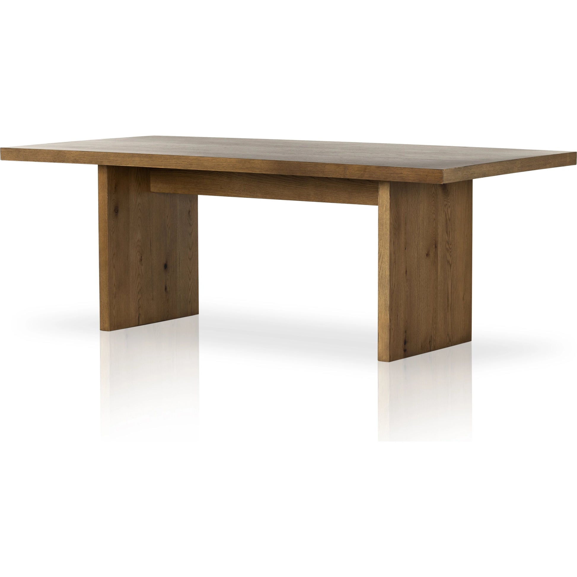 Eaton Dining Table by Four Hands in amber oak resin. Made from thick oak veneer, solid oak in a cottage & farmhouse style.