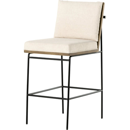 Crete Bar Stool by Four Hands in amber oak, midnight iron. Made from unique in a coastal style.