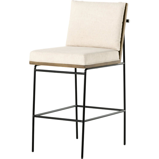Crete Bar Stool by Four Hands in amber oak, midnight iron. Made from unique in a coastal style.