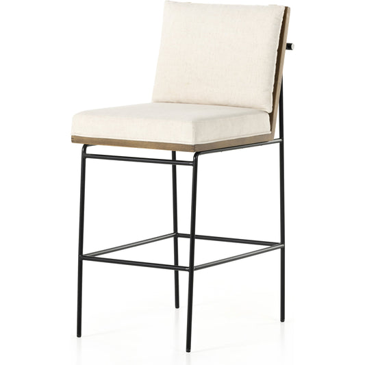 Crete Bar Stool by Four Hands in amber oak, midnight iron. Made from unique in a coastal style.