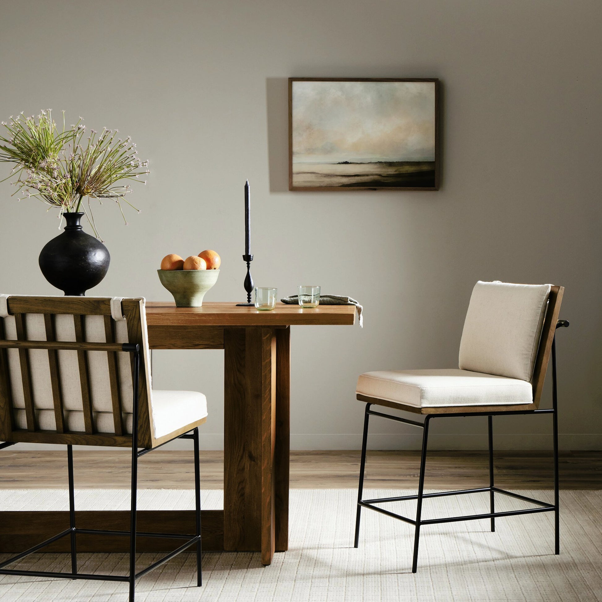 Crete Counter Stool by Four Hands in amber oak, midnight iron. Made from unique in a modern style.